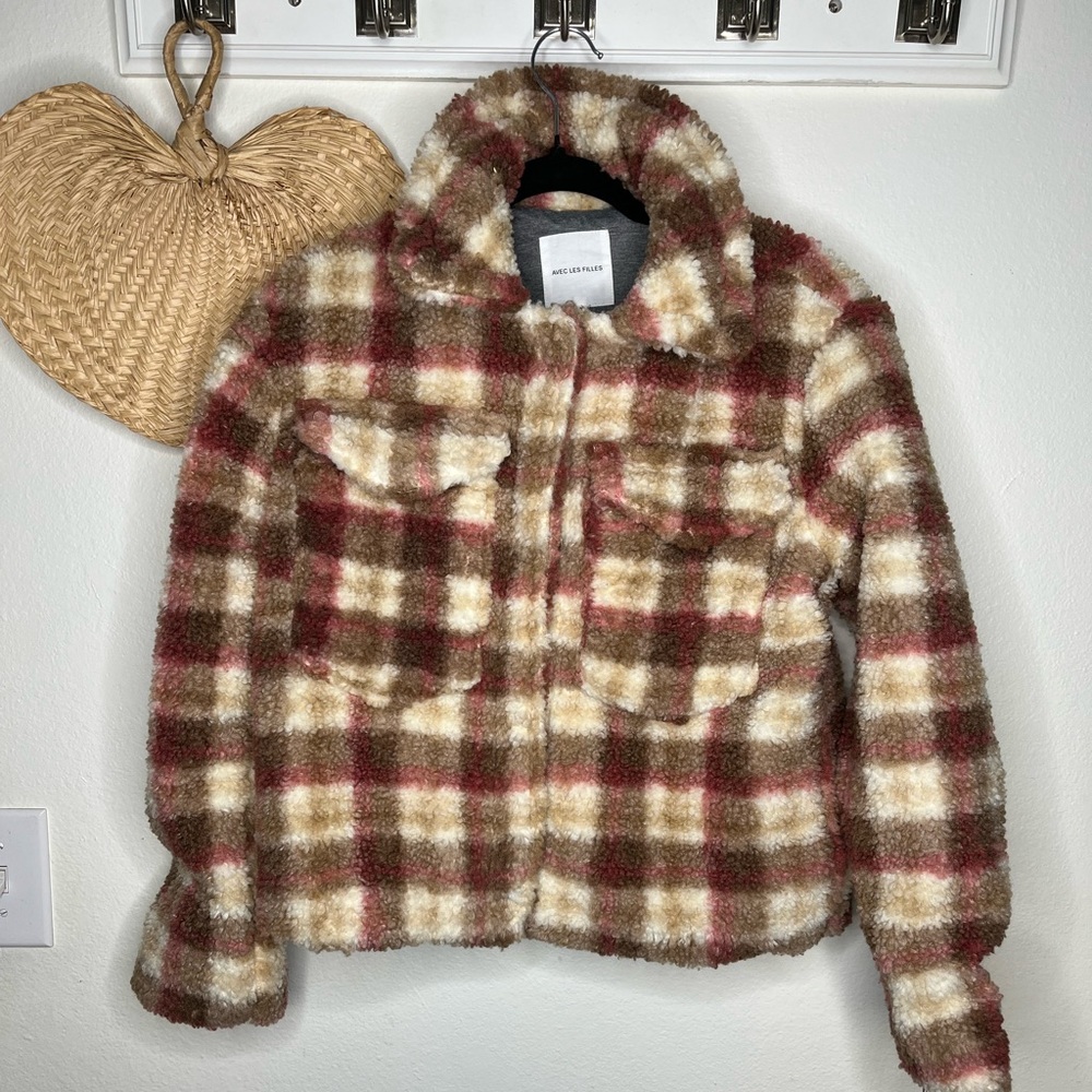 NWT Avec Les Filles plaid sherpa Shacket